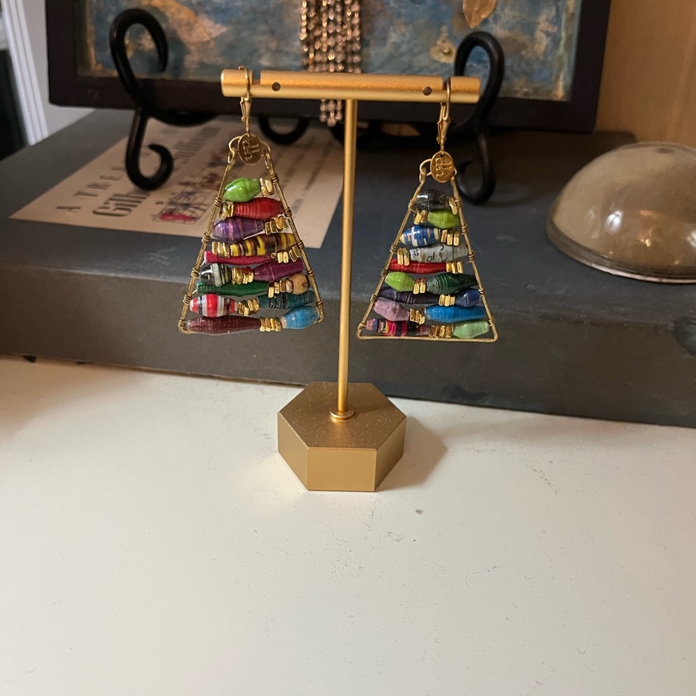 Colorful Beaded Triangle Earrings - Picture 3 of 5